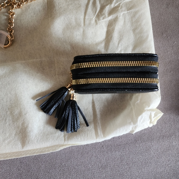 Designer Look NWT 2 PC. Black VEGAN Leather Chain Shoulder Bag with WALLET - Picture 11 of 12